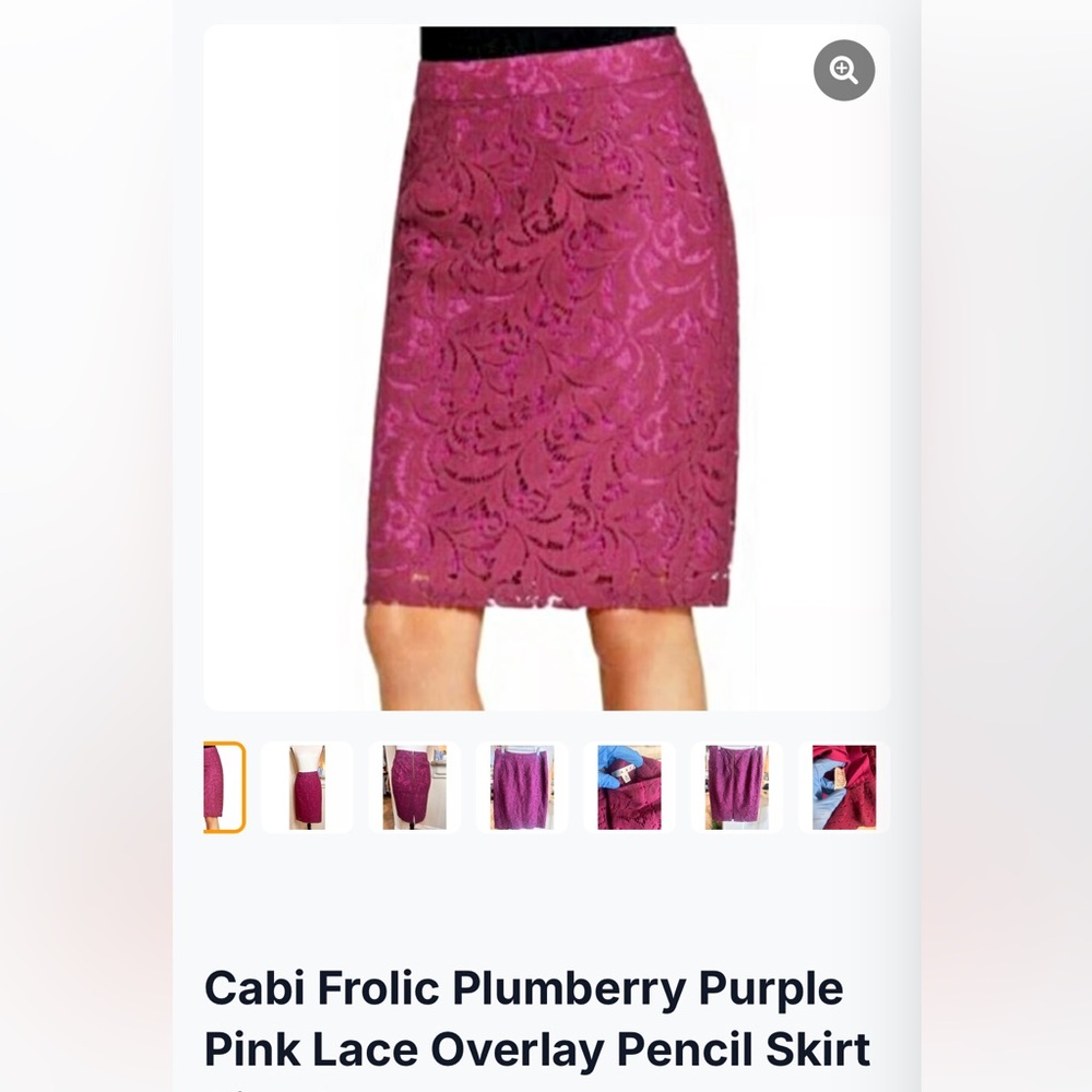 CAbi Women’s 6 Frolic Plumberry Purple Lace Pencil Skirt Deep Pink Overlay